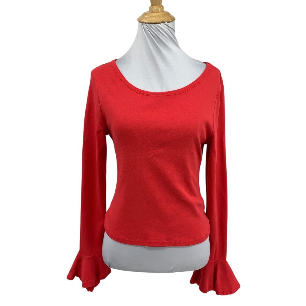 Maeve Top Womens S Small Watermelon Flouncy Bell Sleeve Cropped Anthropologie